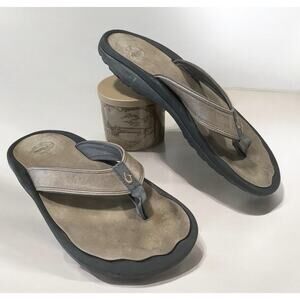 Olukai Mens Size 12 Ohana Leather Thong Flip Flops Brown Casual Summer Wear
